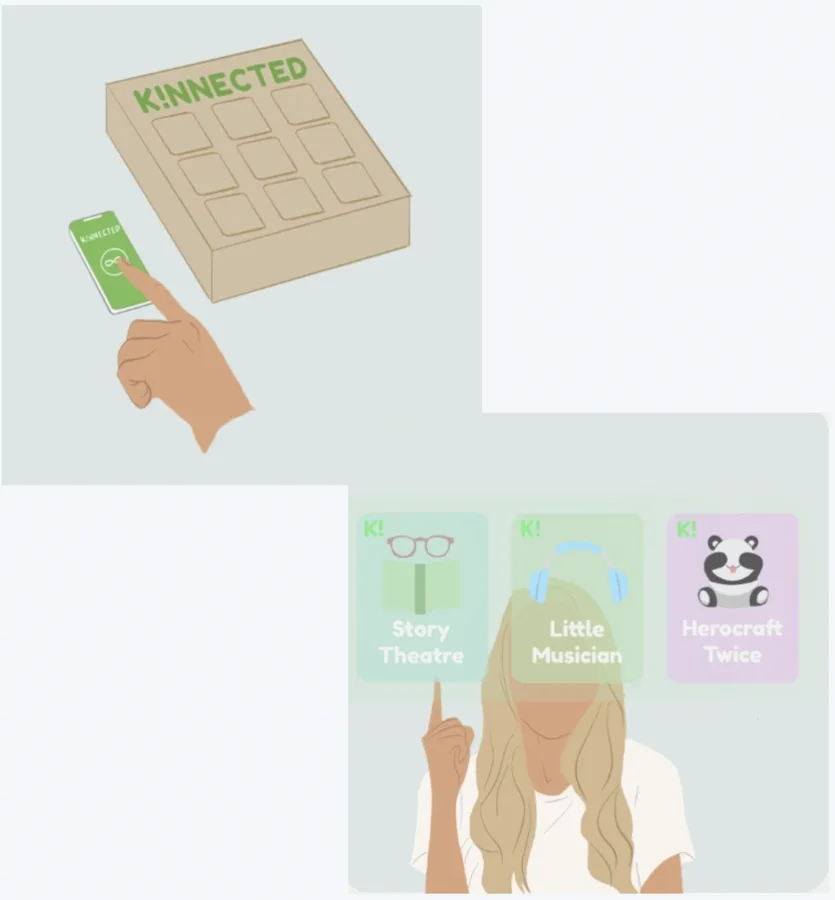 Illustration: a parent loads a game onto the toy from their phone