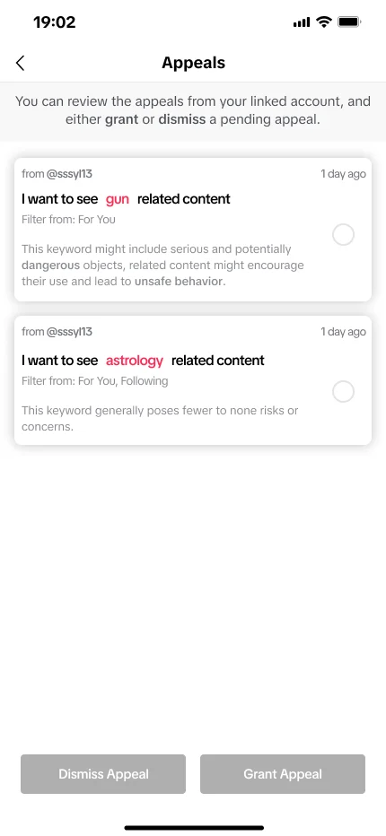Guardian's appeal inbox with two pending appeals