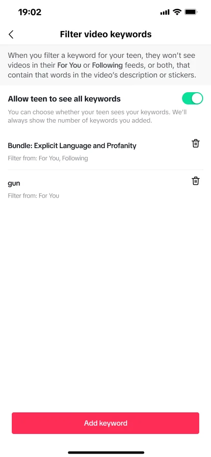 Filter list now showing a whole bundle and a single keyword